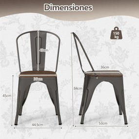 Conjunto de 4 cadeiras de jantar empilháveis em metal com assento em madeira e encosto alto removível Castanho escuro