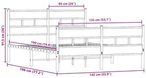 Estrutura de cama sem colchão 135x190 cm metal carvalho sonoma