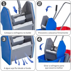 HOMCOM Carro de Limpeza Professional Carro de Limpeza de Metal com 2 B