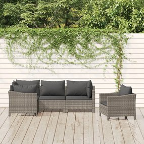 vidaXL 5 pcs conjunto lounge de jardim c/ almofadões vime PE cinzento