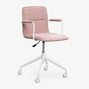 Cadeira De Escritório Com Rodas E Apoios De Braços Seifert Branco & Tecido Chenille Rosa Quartzo - Sklum