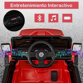 Carro elétrico para crianças de 12 V com 3 velocidades, música e luzes LED 99 x 62 x 62 cm vermelho
