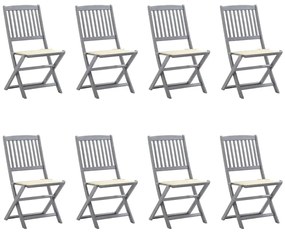 Cadeiras de exterior dobráveis 8pcs c/ almofadões acácia maciça