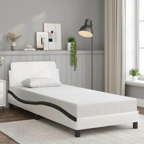 Estrutura cama c/cabeceira couro artificial 80x200 branco/preto