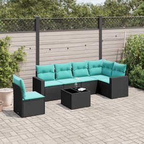 vidaXL 7 pcs conjunto de sofás p/ jardim c/ almofadões vime PE preto