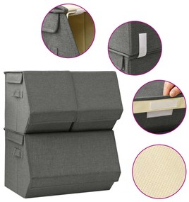 vidaXL Conjunto caixas de arrumação empilháveis 3 pcs tecido antracite
