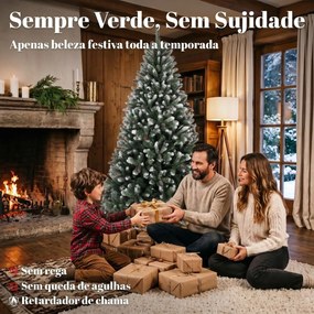 Árvore de Natal Artificial 210 cm com 1140 Pontas, Efeito de Neve 75 Pinhas e Base Metálica Dobrável Verde e Branco