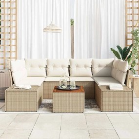 Conjunto de Sofá de Jardim de 7 Peças com Almofadas Bege em Rattan Sin
