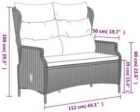 Banco de jardim de 2 lugares com almofadões vime PE cinza-claro