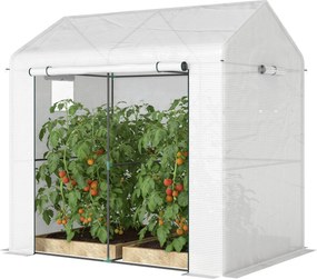 Estufa de jardim em PE 200 x 140 x 200 cm, estufa de varanda, lona reforçada de 135 g/m², estrutura em aço, porta com fecho de correr, branca