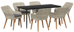Conjunto de sala de jantar 7 pcs Cinza claro e preto Largo