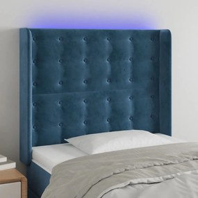 Cabeceira cama c/ luzes LED veludo 93x16x118/128 cm azul-escuro