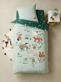 Capa de edredon + fronha de almofada para criança, algodão bio*, Mundo dos Animais verde medio liso com motivo