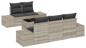 Conjunto de Sofá de Jardim 6 Peças com Almofadas Cinza Claro em Rattan