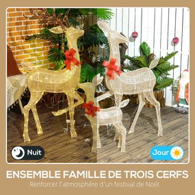 3 veados luminosos de Natal, em forma de família de veados, renas luminosas de Natal, em aço, 283 LED de luz branca quente