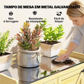 Armário de Jardim em Madeira com Teto de Metal Prateleiras e Ganchos para Armazenamento de Ferramentas 71,5x39x95 cm Natural