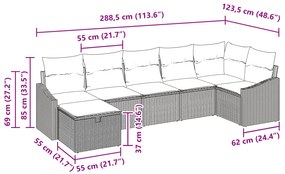 Conjunto de Sofá de Jardim 7 Peças com Almofadas Bege Rattan Poly