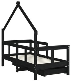 Estrutura cama infantil c/ gavetas 70x140 cm pinho maciço preto