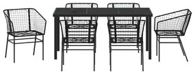 Conjunto de Jantar de Jardim com 7 Peças Preto em Rattan Sintético