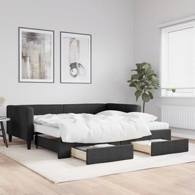 Sofá-cama com gavetão e gavetas 100x200 cm tecido preto