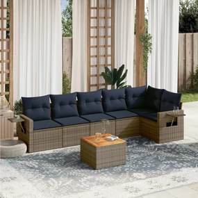 vidaXL 7 pcs conjunto sofás p/ jardim c/ almofadões vime PE cinzento