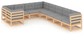 vidaXL 9 pcs conjunto lounge de jardim c/ almofadões pinho maciço