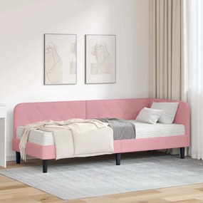 vidaXL Estrutura de Cama de Canto com colchão Rosa 80 x 200 cm Veludo