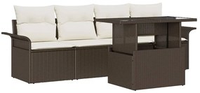 Conjunto de Sofá de Jardim de 5 Peças com Almofadas Rattan Poliéster M
