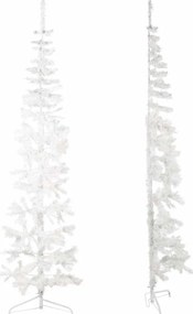 Meia árvore de Natal fina com suporte 240 cm branco