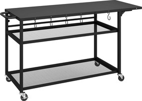 Outsunny Carrinho de Jardim para Churrasqueira sobre Rodízios com Tampo Lateral Dobrável Três Prateleiras 133x48,5x82 cm Preto | Aosom Portugal