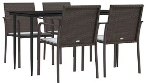 5 pcs conjunto de jantar p/ jardim c/ almofadões vime PE e aço