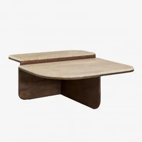 Mesa De Centro 90x90 Cm Em Pedra Natural E Madeira De Manga Clotsh Travertino - Sklum