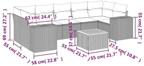 8 pcs conjunto sofás de jardim com almofadões vime PE preto