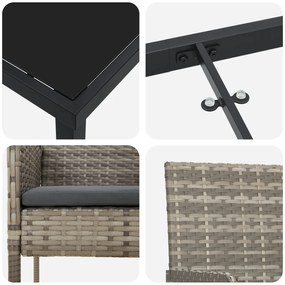 Conjunto de Jantar de Jardim com Almofadas Cinza Rattan Sintético