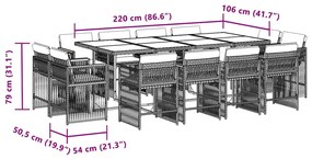 13 pcs conj. jantar jardim c/ almofadões vime PE bege misturado