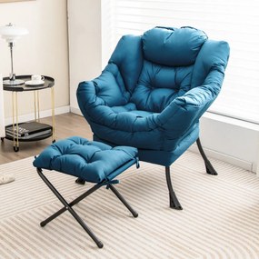 Poltrona reclinável com poltrona de lazer com apoio pés com travesseiro, apoio para os pés, sofá para sala de estar, quarto, 75 x 81 x 94,5 cm Azul