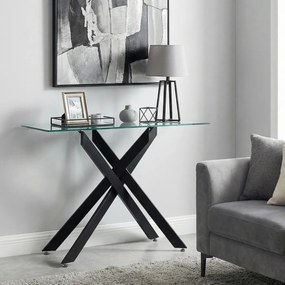 Mesa Consola 115 x 45 x 78 cm com Tampo Temperado e Pernas de Metal para Sala, hall Entrada Preta