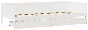 Sofá-cama c/ gavetas 90x190 cm madeira de pinho maciça branco