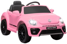 AIYAPLAY Carro Elétrico para Crianças Carro Elétrico Infantil Volkswagen Beetle com Bateria 12V Faróis Buzina e Música 97x56,5x46 cm Rosa | Aosom Portugal