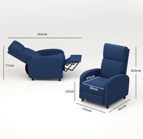 Poltrona relax, poltrona reclinável de sala, poltrona de relaxamento - encosto ajustável até 160°, apoio para os pés integrado azul