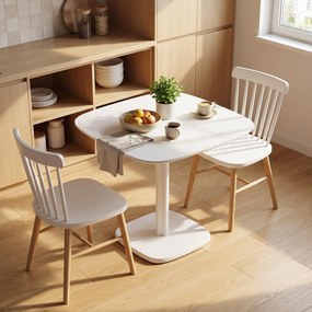 Mesa de jantar para 4 pessoas 70 x 70 cm (CADEIRAS NÃO INCLUIDAS), mesa de cozinha quadrada de estilo moderno com tampo com aspeto de madeira, branca