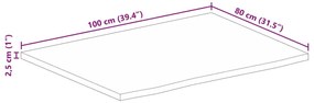 Tampo de mesa borda viva 100x80x2,5 cm mangueira áspera maciça