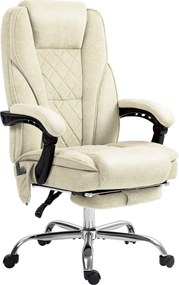 Cadeira de escritório com massagem e aquecimento, altura ajustável, encosto reclinável, comando à distância e apoio para os pés retrátil, cor bege