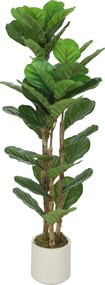 Planta artificial de interior de 120 cm – Figueira-lira artificial com vaso de plástico e tronco de madeira maciça, verde