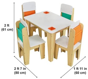 Conjunto Mesa e 4 Cadeiras Infantil Madeira Natural