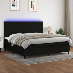vidaXL Cama box spring c/ colchão e LED 200x200 cm tecido preto