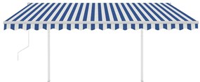 Toldo retrátil automático com postes 4,5x3,5 m azul e branco