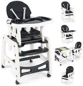 Cadeira alta conversível para bebês com encosto de 3 níveis, 4 rodas universais removíveis, bandeja ajustável, 20 kg, 6 a 36 meses, azul