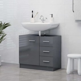 vidaXL Armário lavatório 63x30x54 cm contraplacado cinzento brilhante