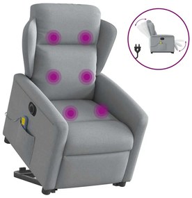 vidaXL Poltrona elétrica reclinável massagens tecido cinzento-claro
